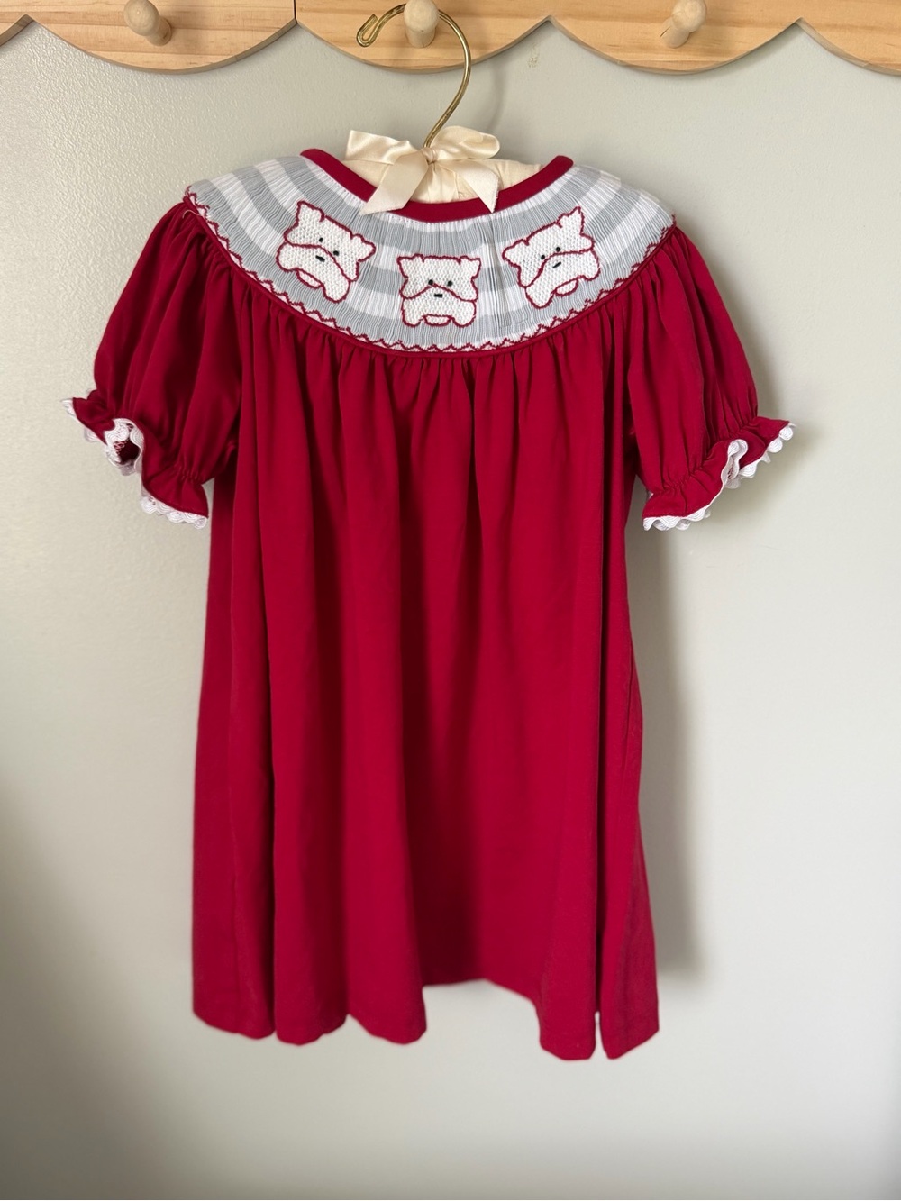 Banana Split Girls 18M Red Smocked Bulldog Bishop Dress Football Game Day EUC
